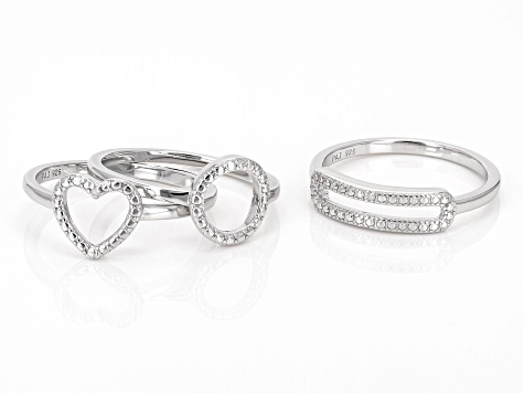 White Diamond Accent Rhodium Over Sterling Silver Set of 3 Rings