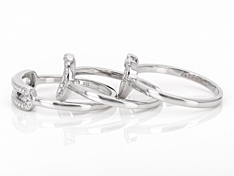 White Diamond Accent Rhodium Over Sterling Silver Set of 3 Rings