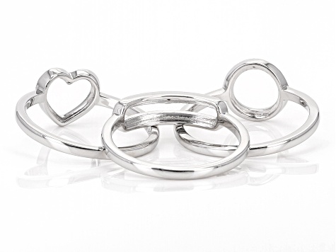 White Diamond Accent Rhodium Over Sterling Silver Set of 3 Rings