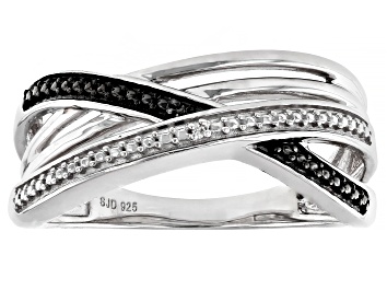 Picture of Black And White Diamond Accent Rhodium Over Sterling Silver Crossover Band Ring