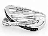 Black And White Diamond Accent Rhodium Over Sterling Silver Crossover Band Ring