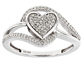 White Diamond Rhodium Over Sterling Silver Cluster Heart Ring 0.25ctw