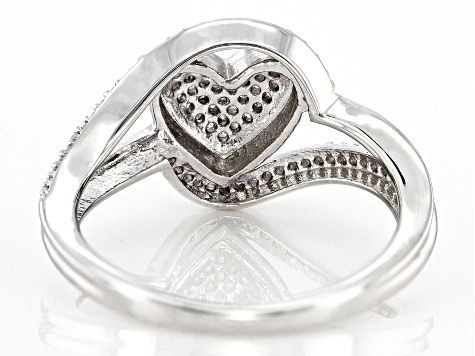 White Diamond Rhodium Over Sterling Silver Cluster Heart Ring 0.25ctw