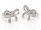 White Diamond Rhodium Over Sterling Silver Bow Earrings 0.15ctw