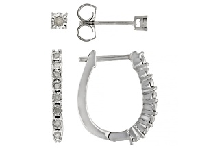 White Diamond Rhodium Over Sterling Silver Stud And Huggie Earring Set 0.15ctw