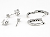 White Diamond Rhodium Over Sterling Silver Stud And Huggie Earring Set 0.15ctw