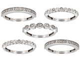 White Diamond Rhodium Over Sterling Silver Set of 5 Stackable Band Rings 0.45ctw