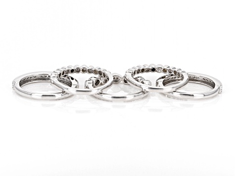 White Diamond Rhodium Over Sterling Silver Set of 5 Stackable Band Rings 0.45ctw