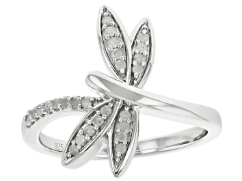 Picture of White Diamond Rhodium Over Sterling Silver Dragonfly Ring 0.20ctw