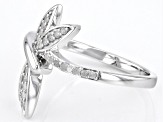 White Diamond Rhodium Over Sterling Silver Dragonfly Ring 0.20ctw