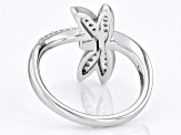 White Diamond Rhodium Over Sterling Silver Dragonfly Ring 0.20ctw
