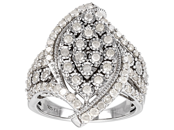 White Diamond Rhodium Over Sterling Silver Cluster Ring 1.00ctw