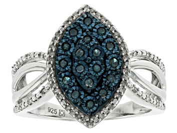 Picture of Blue Velvet Diamonds™ And White Diamond Rhodium Over Sterling Silver Cluster Ring 0.25ctw
