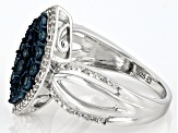 Blue Velvet Diamonds™ And White Diamond Rhodium Over Sterling Silver Cluster Ring 0.25ctw