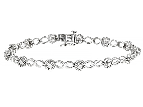 Set Of 2 White Diamond Accent Rhodium Over Sterling Silver Bracelets
