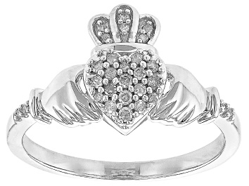 Picture of White Diamond Rhodium Over Sterling Silver Claddagh Ring 0.15ctw