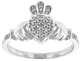 White Diamond Rhodium Over Sterling Silver Claddagh Ring 0.15ctw