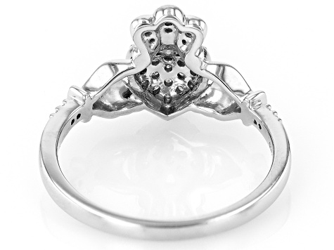 White Diamond Rhodium Over Sterling Silver Claddagh Ring 0.15ctw