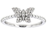 White Diamond Rhodium Over Sterling Silver Butterfly Ring 0.15ctw