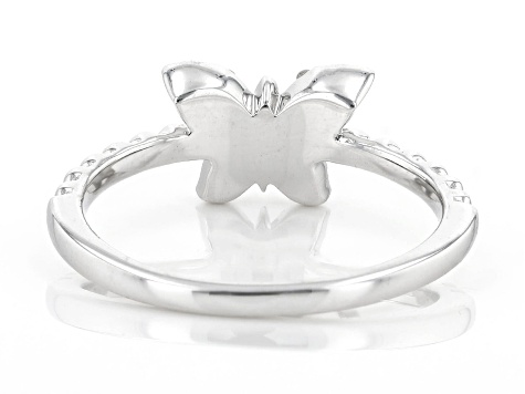 White Diamond Rhodium Over Sterling Silver Butterfly Ring 0.15ctw