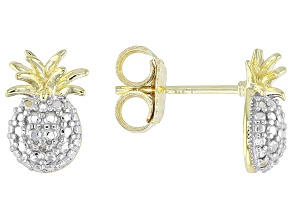 White Diamond Accent 18k Yellow Gold Over Sterling Silver Pineapple Earrings