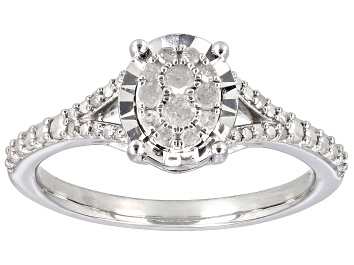 Picture of White Diamond Rhodium Over Sterling Silver Cluster Ring 0.20ctw