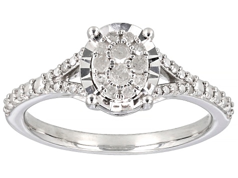 White Diamond Rhodium Over Sterling Silver Cluster Ring 0.20ctw
