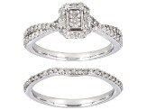 White Diamond Rhodium Over Sterling Silver Halo Ring With Matching Band 0.50ctw