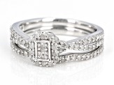 White Diamond Rhodium Over Sterling Silver Halo Ring With Matching Band 0.50ctw