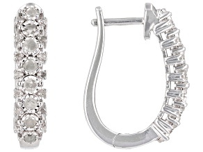 White Diamond Rhodium Over Sterling Silver J-Hoop Earrings 0.45ctw