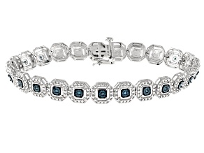 Blue Diamond Rhodium Over Sterling Silver Tennis Bracelet 0.10ctw