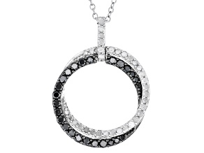 Black And White Diamond Rhodium Over Sterling Silver Pendant With 19" Cable Chain 1.00ctw