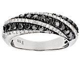 Black And White Diamond Rhodium Over Sterling Silver Wide Band Ring 1.00ctw