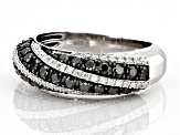 Black And White Diamond Rhodium Over Sterling Silver Wide Band Ring 1.00ctw