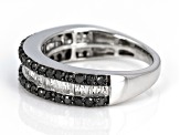 Black And White Diamond Rhodium Over Sterling Silver Band Ring 1.00ctw