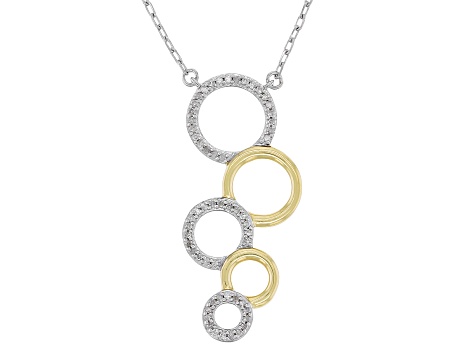 White Diamond Rhodium And 14k Yellow Gold Over Sterling Silver Multi-Circle Necklace 0.10ctw