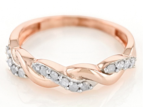 White Diamond 14k Rose Gold Over Sterling Silver Crossover Band Ring 0.25ctw