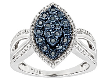 Picture of Blue Velvet Diamonds™ And White Diamond Rhodium Over Sterling Silver Cluster Ring 0.25ctw