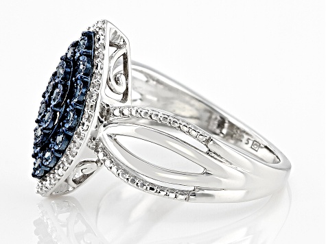 Blue Velvet Diamonds™ And White Diamond Rhodium Over Sterling Silver Cluster Ring 0.25ctw