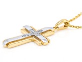 White Diamond Rhodium And 14k Yellow Gold Over Sterling Silver Mens Cross Pendant 0.10ctw
