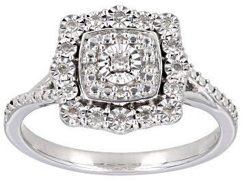 Picture of White Diamond Rhodium Over Sterling Silver Cluster Halo Ring 0.10ctw