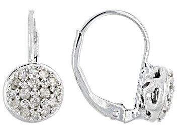 Picture of White Diamond Rhodium Over Sterling Silver Cluster Drop Earrings 0.25ctw