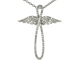 White Diamond Rhodium Over Sterling Silver Angel Wing Cross Pendant With 19" Cable Chain 0.50ctw