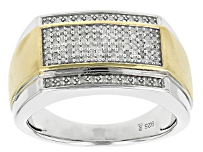 White Diamond Rhodium And 14k Yellow Gold Over Sterling Silver Mens Wide Band Ring 0.33ctw