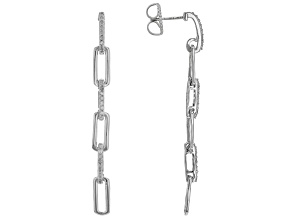 White Diamond Rhodium Over Sterling Silver Paperclip Earrings 0.25ctw
