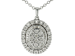 White Diamond Rhodium Over Sterling Silver Halo Cluster Pendant With 19" Cable Chain 0.25ctw
