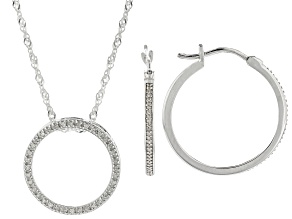 White Diamond Rhodium Over Sterling Silver Slide Pendant And Hoop Earring Jewelry Set 0.20ctw