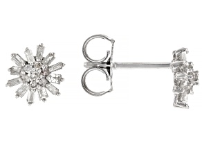 White Diamond Rhodium Over Sterling Silver Flower Stud Earrings 0.35ctw