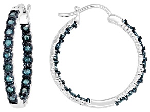 Blue Diamond Rhodium Over Sterling Silver Hoop Earrings 0.40ctw