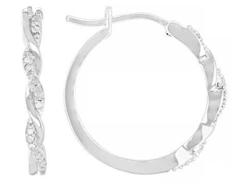 White Diamond Rhodium Over Sterling Silver Hoop Earrings 0.10ctw
